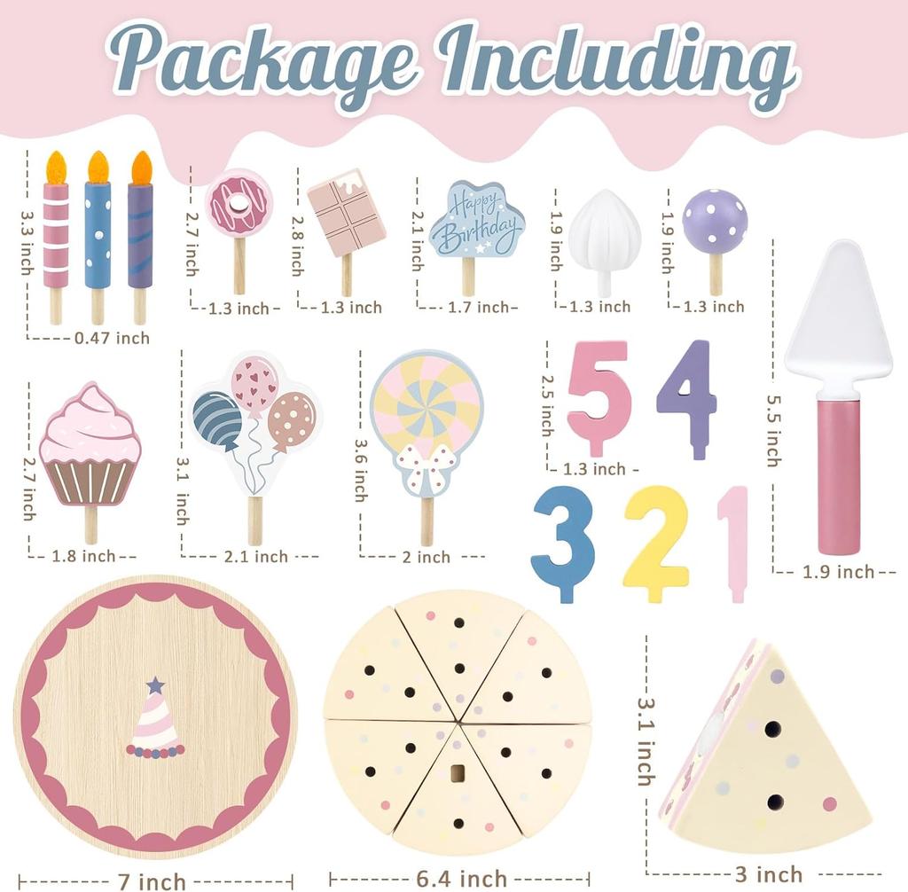 Wooden Birthday Party Cake Play Food Sets for Kids Kitchen Accessories Pretend Toy Fake Toddlers Educational Toys