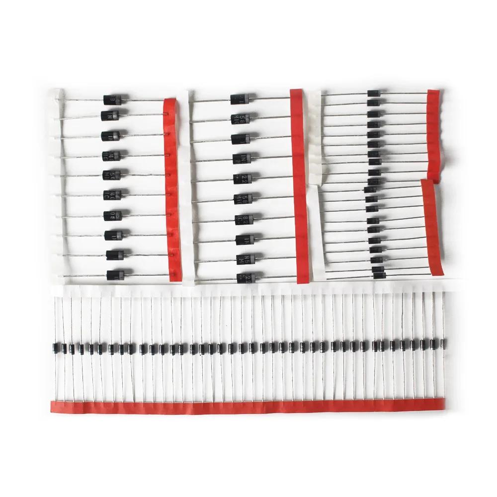 100 Stück/Set 8 Werte Gleichrichterdioden-Kit 1N4148 1N4007 1N5819 1N5399 1N5408 1N5822 FR107 FR207 Elektronische Schnelle Schaltdioden