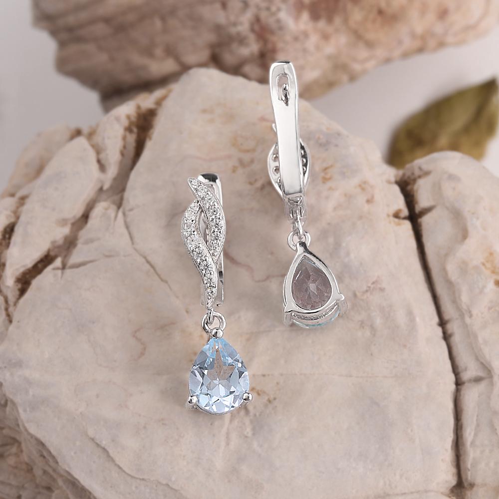 Wunderschöne natürliche himmelblaue Topas 925 Sterling Silber Damenohrringe Birne 6*8mm Edelsteine Feinschmuck für Geburtstag Bankett Geschenk