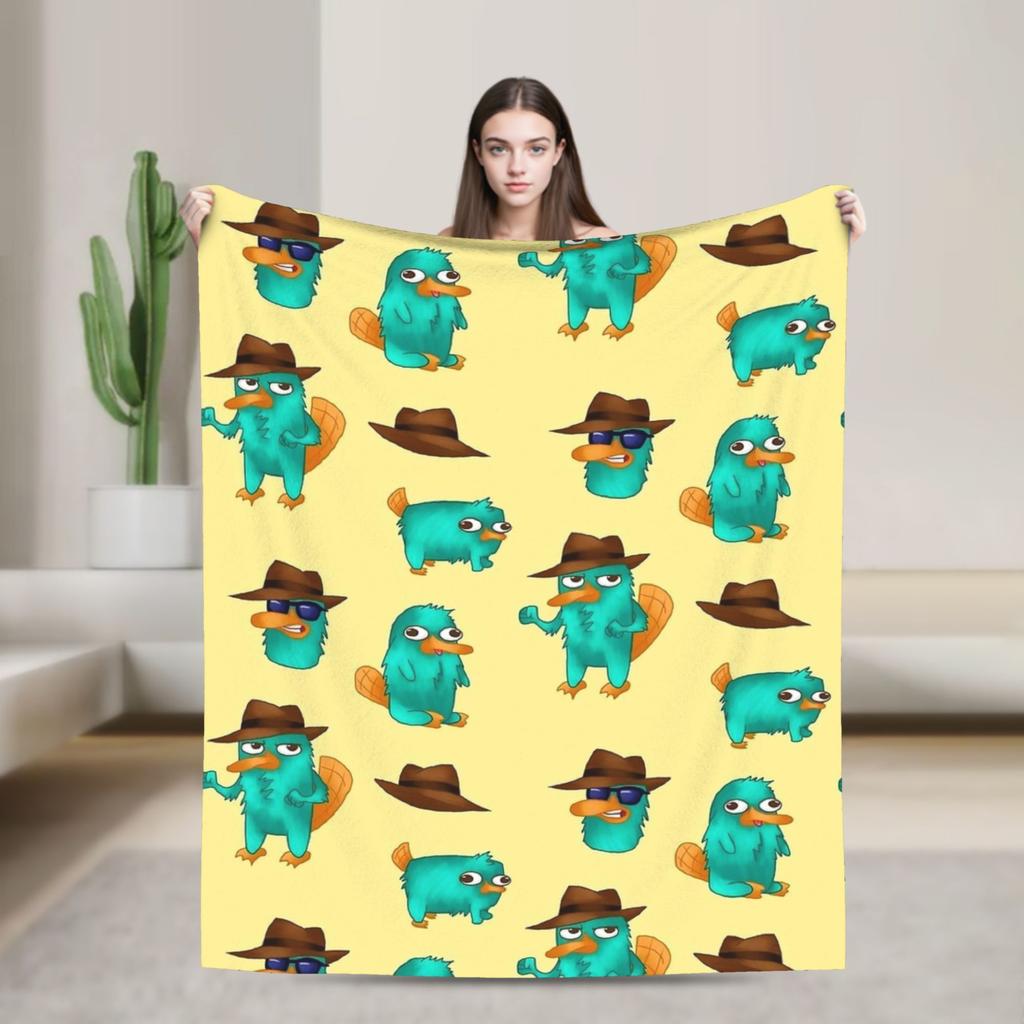 Perry the Platypus Cartoon Duck Plush Blanket Students Flannel Throw Blanket For Couch Chair Warmized Quality Bedspread