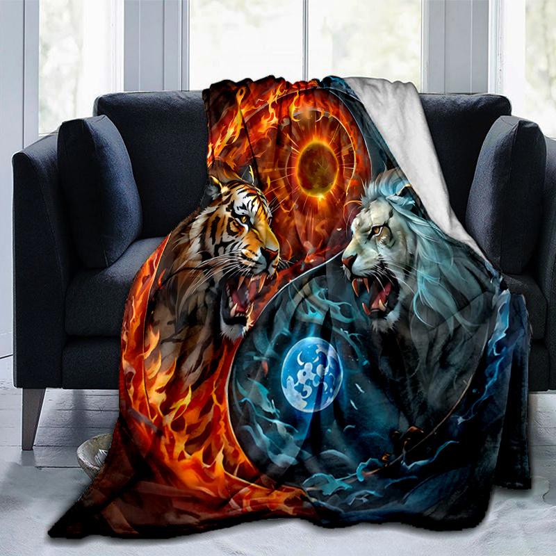 1pc Tiger Yin Yang of Fire and Ice Blanket, Soft Throw Blankets for Bed Couch Sofa, Warm Cozy Home Decor Gift .K093