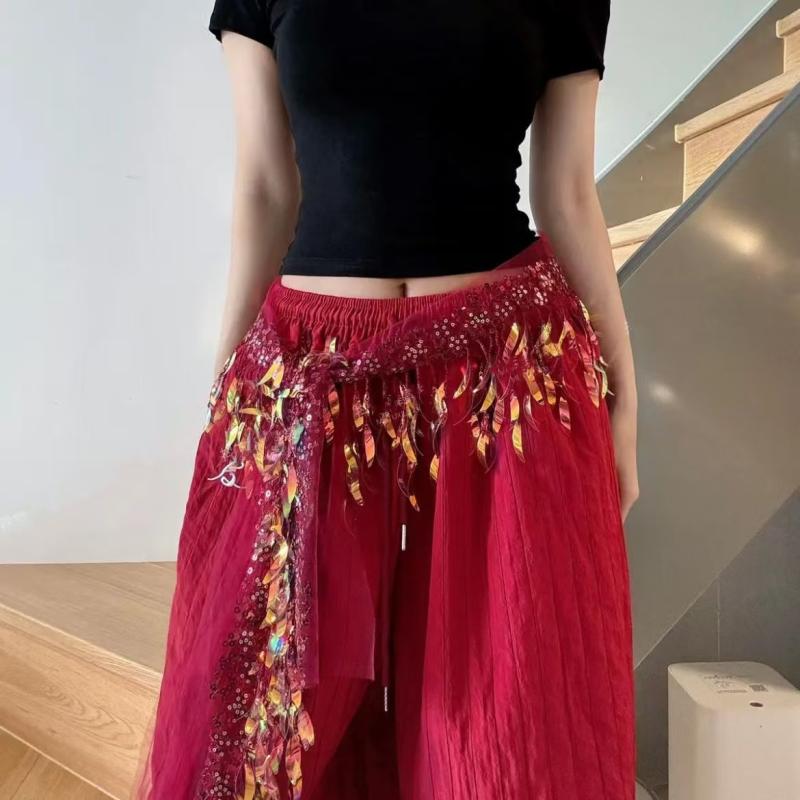 Exquisite Sequins Tassels Waist Chain For Women Girls Belly Dancing Sequined Waist Chain Costumes Hip Scarf Dancer Skirt