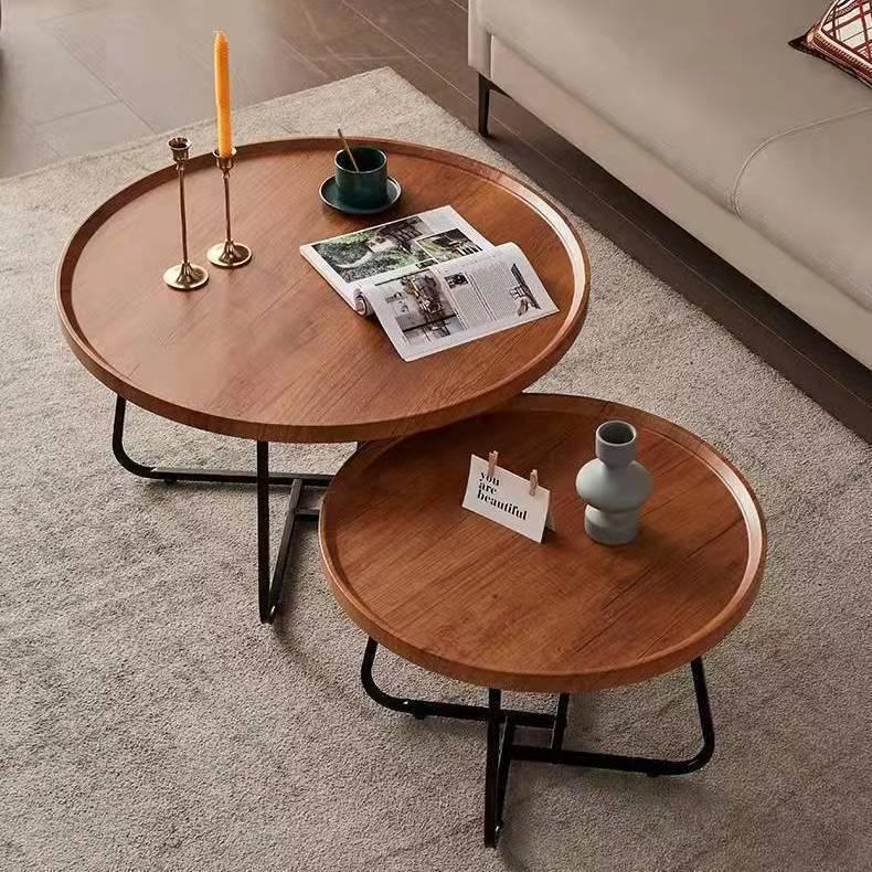 Nordic Modern Minimalist Round Solid Wood & Iron Coffee Table for Living Room or Small Apartment