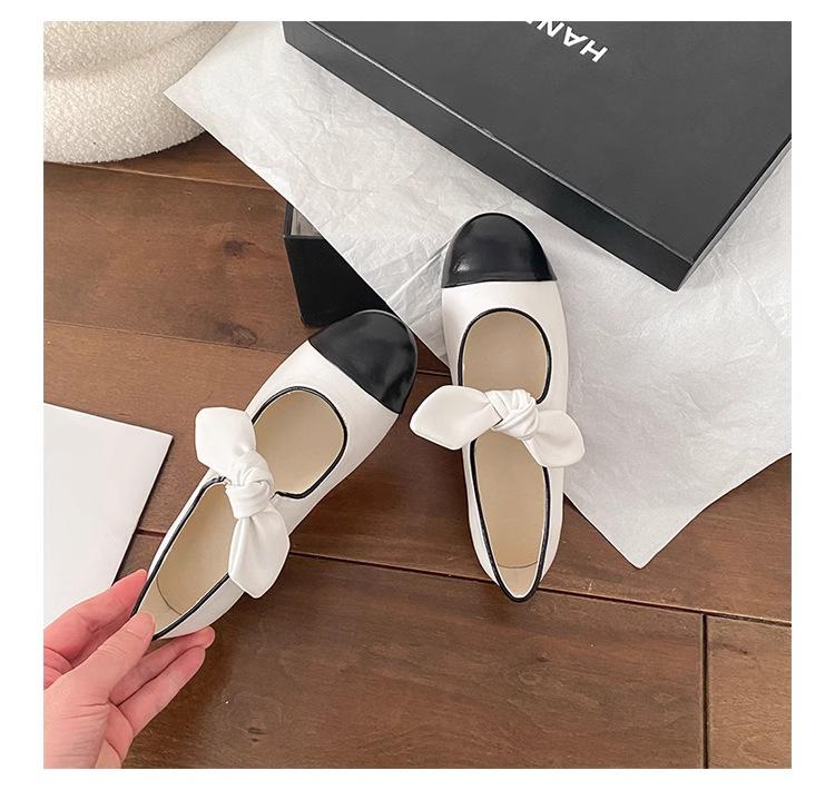 Grape Girl Yin Same Princess Nini Xiaoxiangfeng Round Head Bow Ballet Shoes Single Shoes Women's Mary Jane Shoes