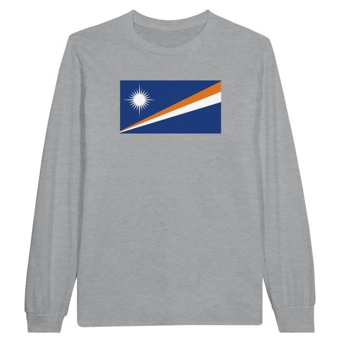 T-shirt à manches longues - Drapeau des Îles Marshall - Gris - 100% algodão - Coupe classique - Mixte