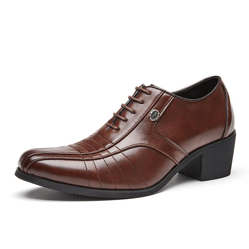 

Summer Lace-Up Dress High Heels Men s Business Casual Shoes Men s Cuban Wedding Banquet Leather Shoes Men s 46 коричневый