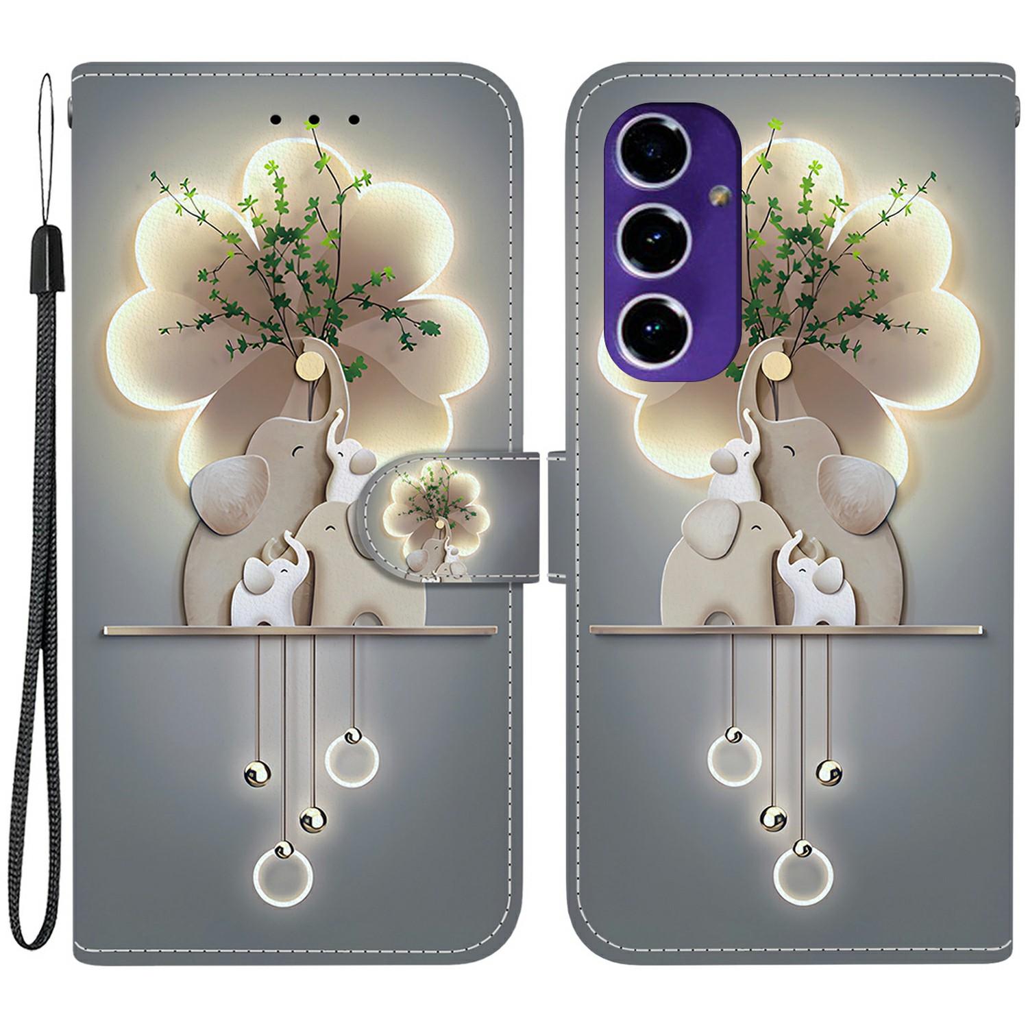 

Чехол-книжка для Samsung Galaxy A16 5G/4G с принтом, противоударный, из кожи, с ремешком E