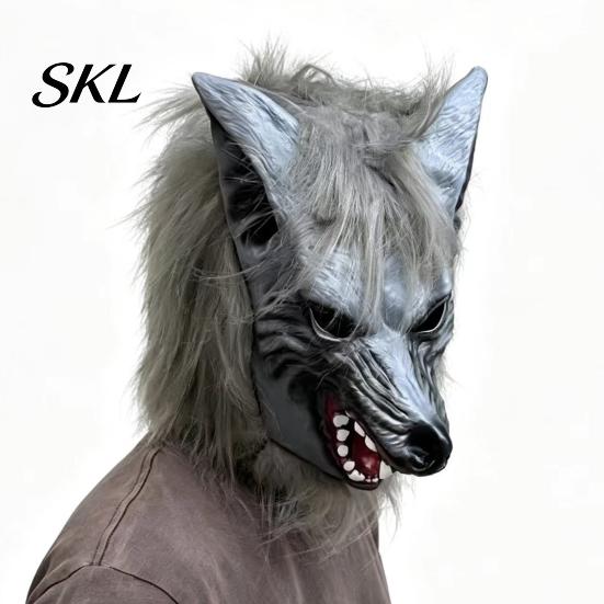 Detaillierte Halloween-Requisite Werwolf Vollkopfmaske, Latex Wolf Cosplay Kopfbedeckung mit Langlebiger Party-Maske Realistisches Fell, Spukhaus-Requisite, Verstellbar