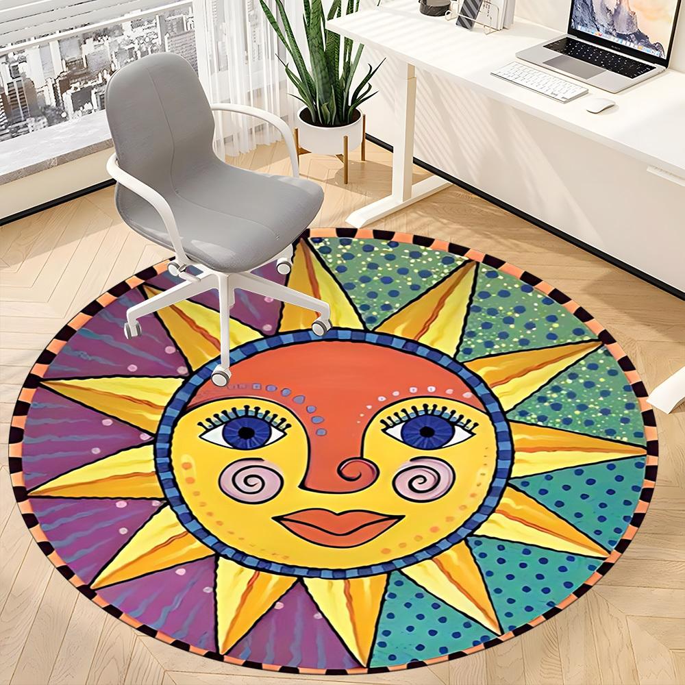 1pc Sun Mandala Carpet, Round Non Slip Durable Large Size Office Carpet, Suitable for Office