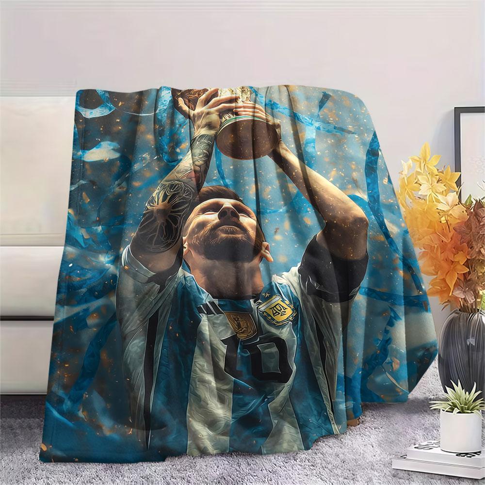 Coperta in Flanella Stampata Lionel Messi, morbido plaid per camera da letto divano, lavabile, merchandising per tifosi di calcio, ottimo regalo.
