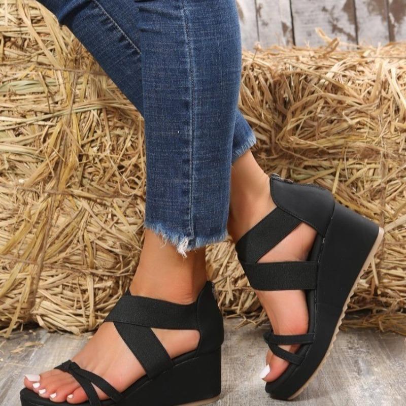 Damen Freizeit Keilsandalen Offene Zehen Dicke Sohle Plateau Sommer Freizeitschuhe Riemchen hinten Leichtgewichtige Damen Slingback Sandalen