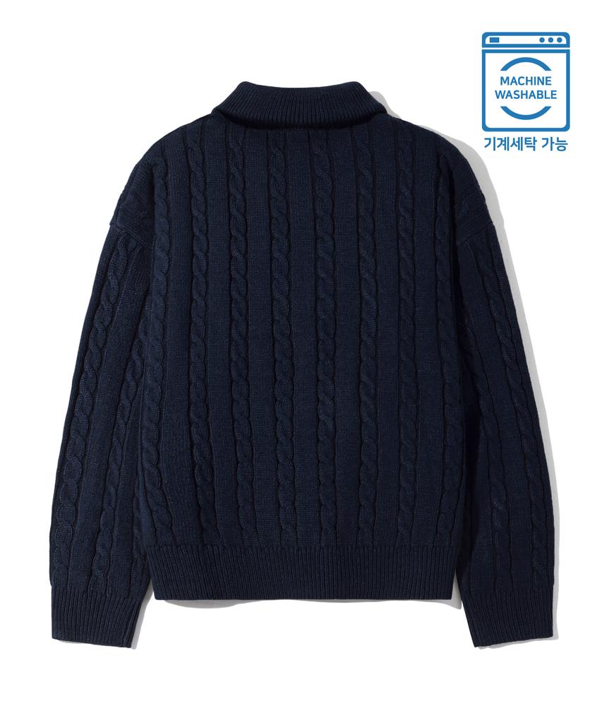 TRILLION Washable Half-Zip Collared Cable Knit (Current Navy)