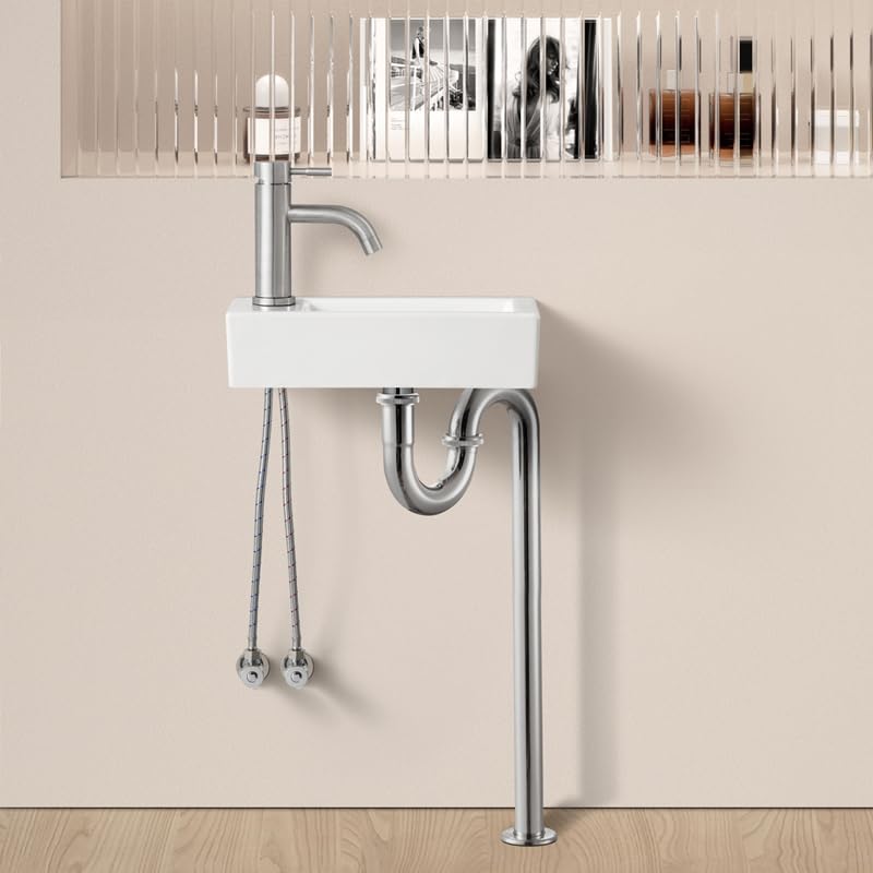 JOMOWN Hand Wash Basin Wall Mount Hand Wash Bowl Mini Type Floor Drain Hand Wash Basin Compact Small Wash Bowl Wall Mounted Wash Basin Ceramic Hand