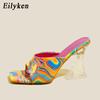 Eilyken Camouflage Transparent Strange High Heels Woman Slippers Sandals Square Toe Mules Lady Pumps Slides Size 35-42