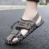 New Men's Beach Shoes Fashionable, Trendy, Comfortable, Breathable, Flat Bottomed, Wear-resistant Leather Sandals