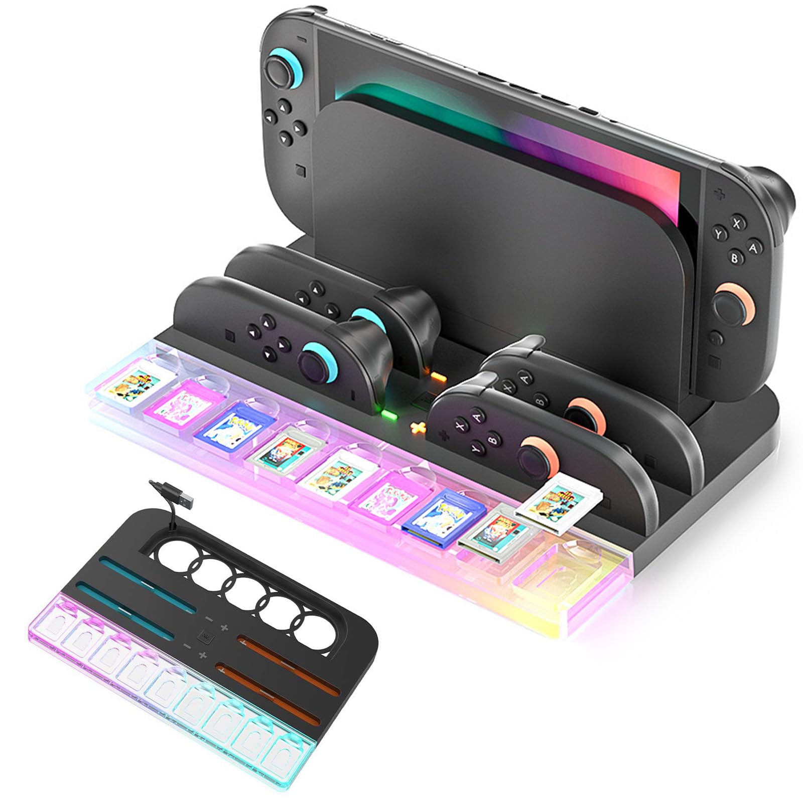 

Зарядная подставка для Switch 2, совместимая с новым контроллером, интегрированная, может заряжать 4 быстро со светодиодным индикатором зарядки Switch Joy-Con, Joy-Con