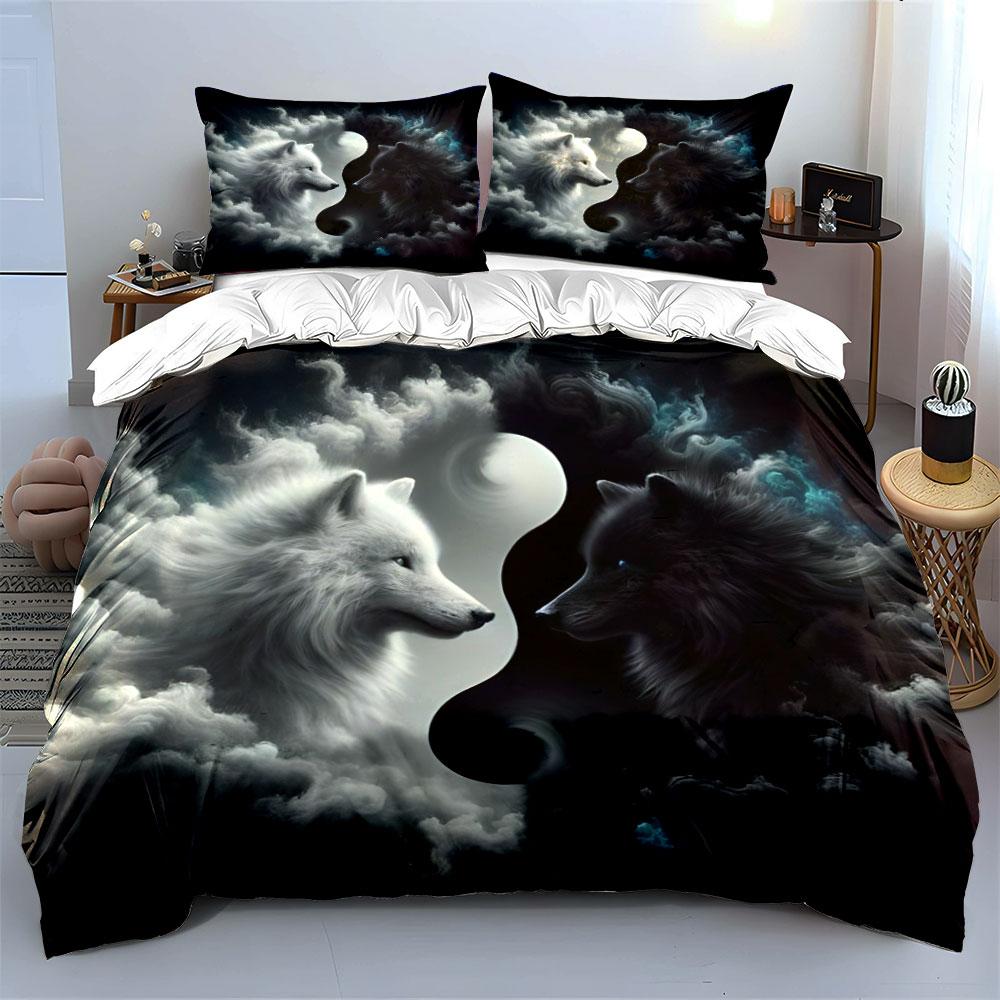 Yin Yang Wolf Decor Set Multiple Sizes Kid'S And Adults' Bedroom Exquisite 3Pc Bedding Set, Gift