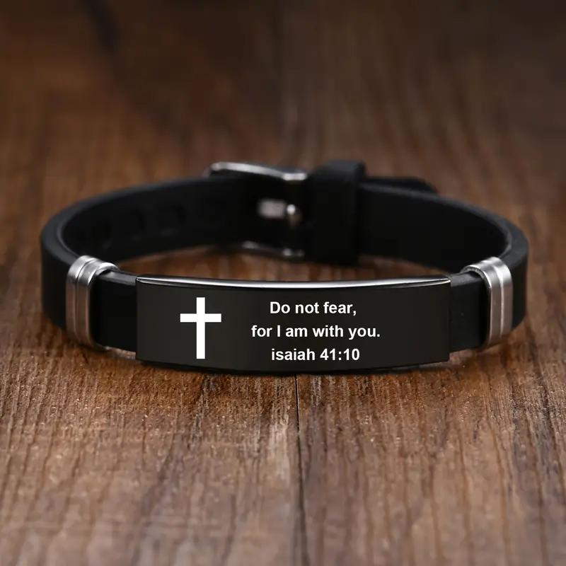 Christliches Kreuz Bibelvers Armband Schwarzer Edelstahl Inspirierende Glaubensarmbänder Für Männer Frauen Schmuck black