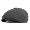 Men's Warm Woolen Herringbone Newsboy Cap with Ear Flaps Autumn Winter Retro British Octagonal Hat Cabbie Baker Boy Hat