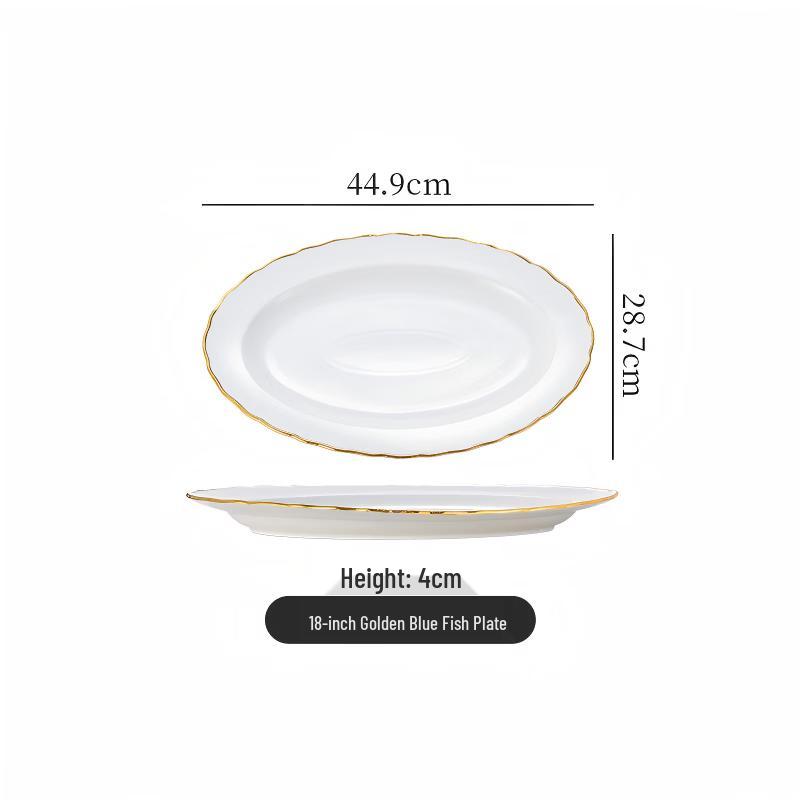 Elegant White Gilded Ceramic Fish Serving Platter