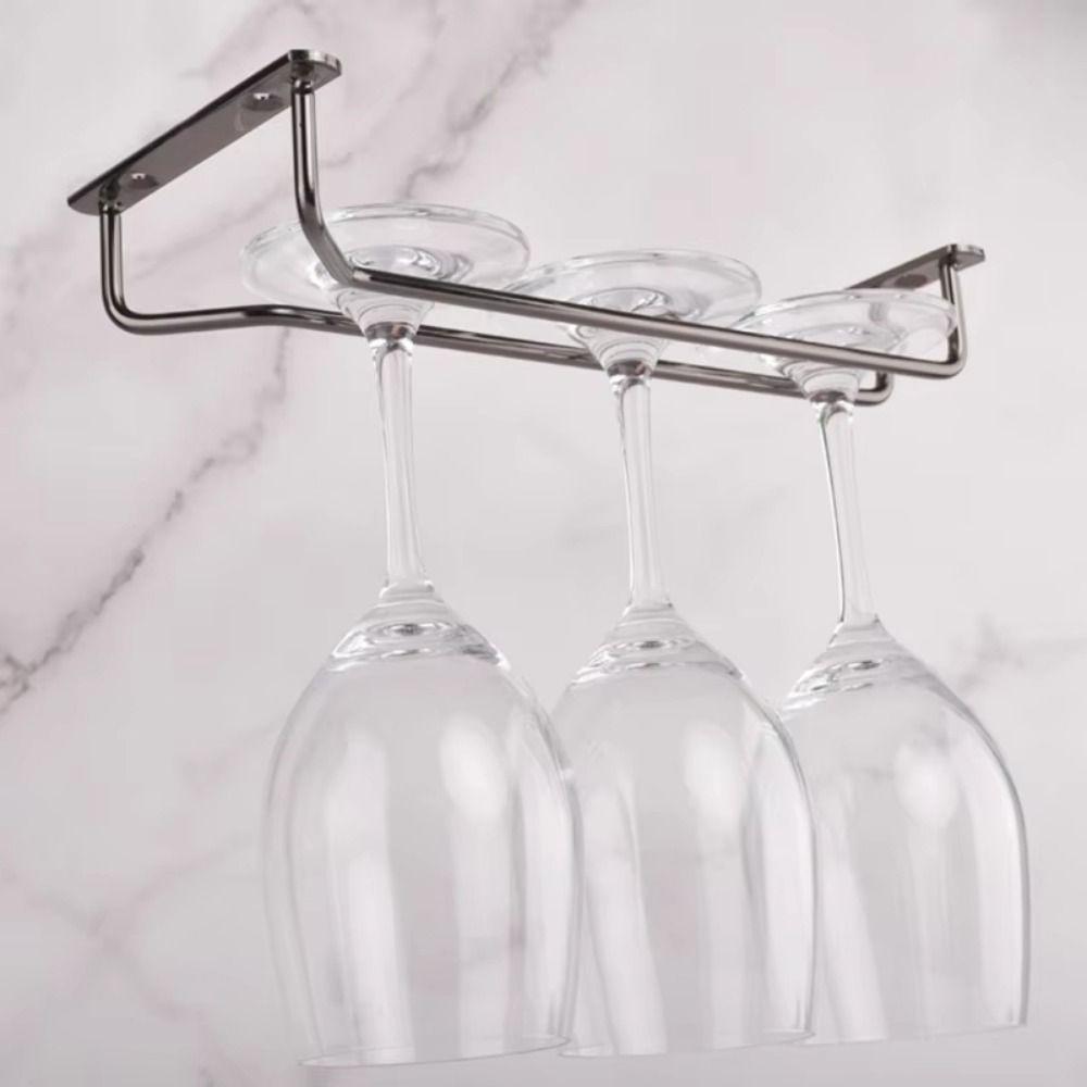 1/2/3 Row Upside-down Wine Glass Rack Iron Hanging Cup Holder Under Cabinet Stemware Holder Bar