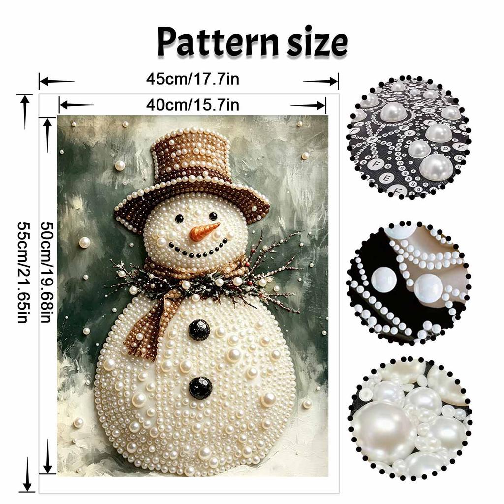 Winter Snowman Pearl Bead Painting Kit with Frame Shiny Canvas Art Creative Craft Home Decoration Gift for Seasonal Holiday DIY Projects