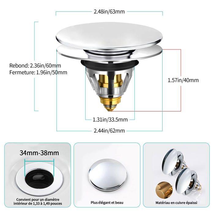 Bonde de lavabo - AIMOONSA - Pop-up universelle - Inox & cuivre - Diam. 34-38 mm - Passoire anti-obstruction