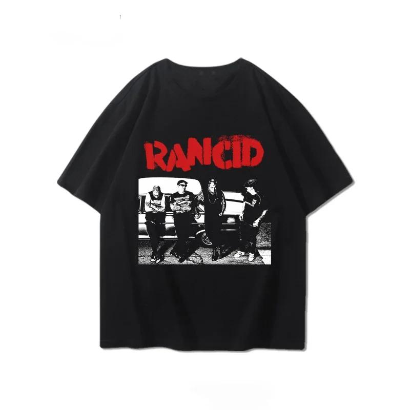 Rancid Band Short Sleeved Tshirt for Mens Summer American High Street Print Cool Pure Half Sleeves Trendy Printed Tshirt Top