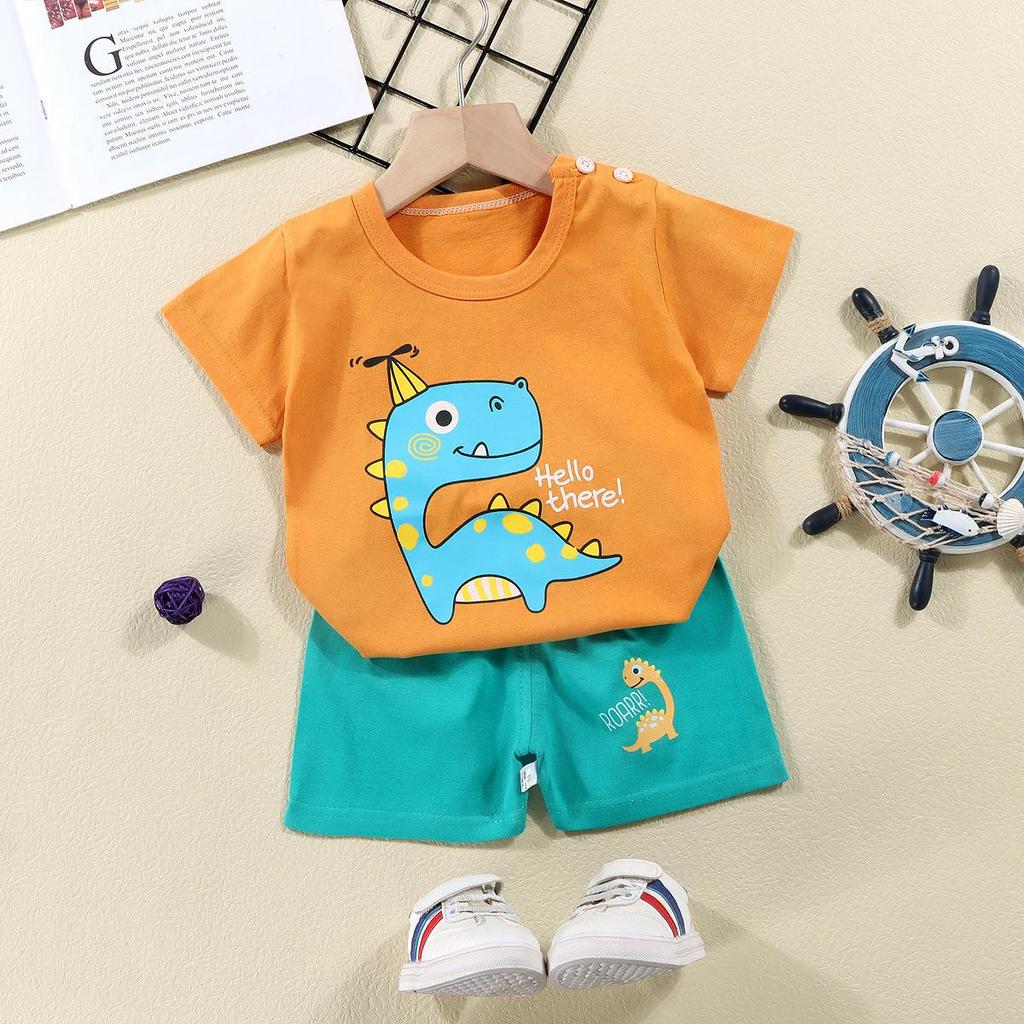 Kids' Summer Cotton Two-Piece Set: Cartoon Short Sleeve & Shorts for Toddlers