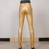 Erkek Deri Pantolon Skinny Fit Elastik Stil Moda PU Deri Pantolon Motosiklet Pantolon