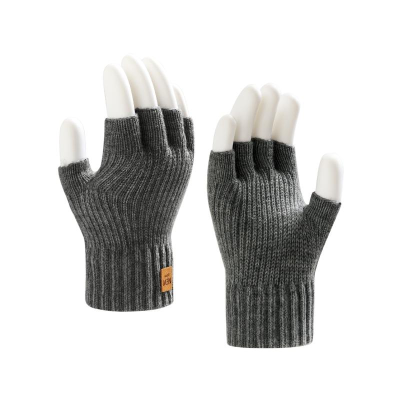 New Camel Wool Gloves Cycling Autumn and Winter Warm Fleece Thickened Half Finger Work Thickened Cold-proof Men's Gloves