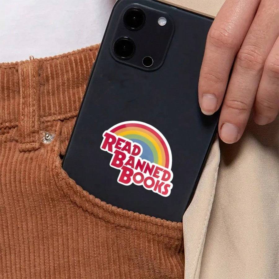Removable Outdoor Waterproof Vinyl Durable Creative Gift Sticker - Read Banned Books Rainbow Design, Perfect For Laptops, Tablets, Phone Cases