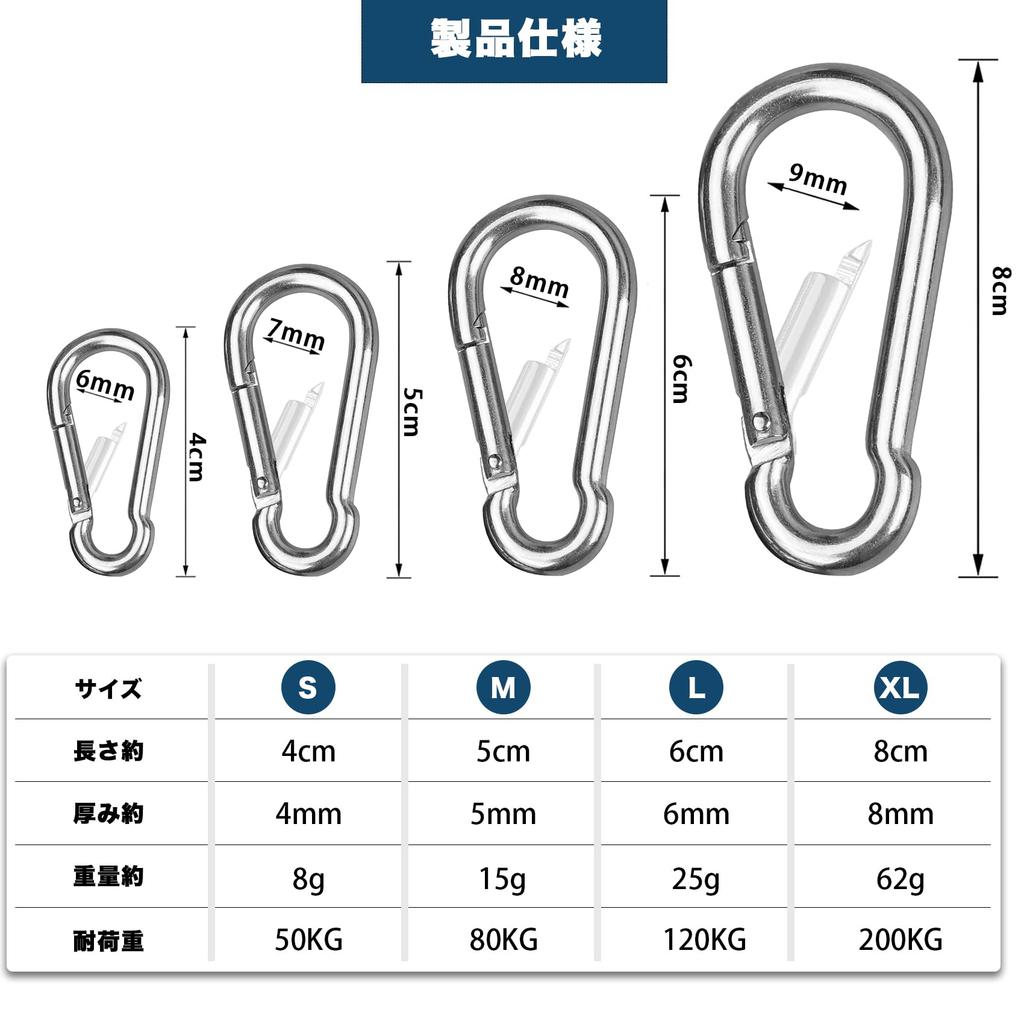 Wlikn 304 Stainless Steel Carabiner Spring Hook Locking Non-locking Multifunctional