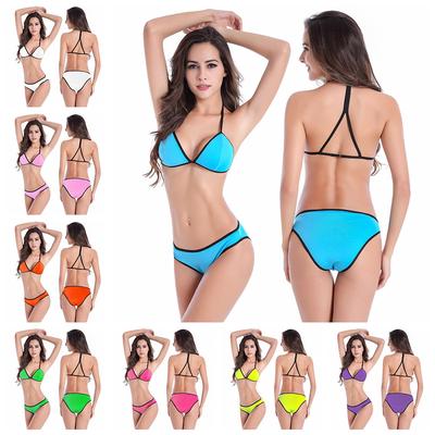 Sexy Split Bikini Swimsuit Set Black Edge Solid Color Elegant Swimsuit