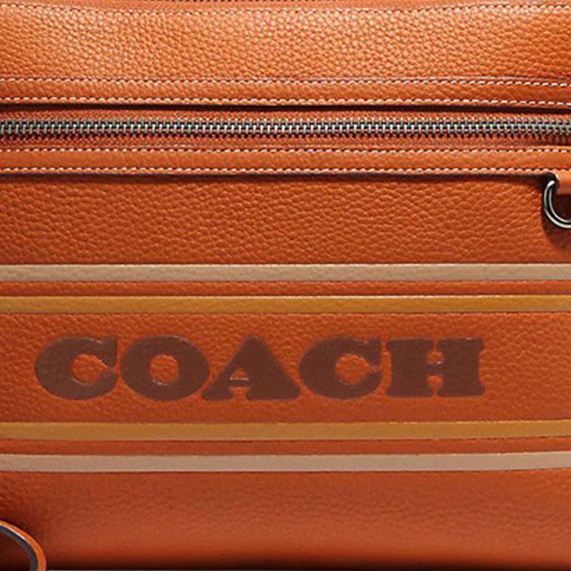 Coach Carry Pouch 29 Embossed Logo Zipper Closure Striped Pebble Leather Storage Clutch Large Women Clutch Brown CH069-QBNP6