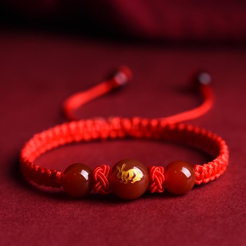 Chinese Zodiac Red Agate Bracelet for Men & Women - Year of Birth Lucky Bead, Putuo Mountain Inspired Style