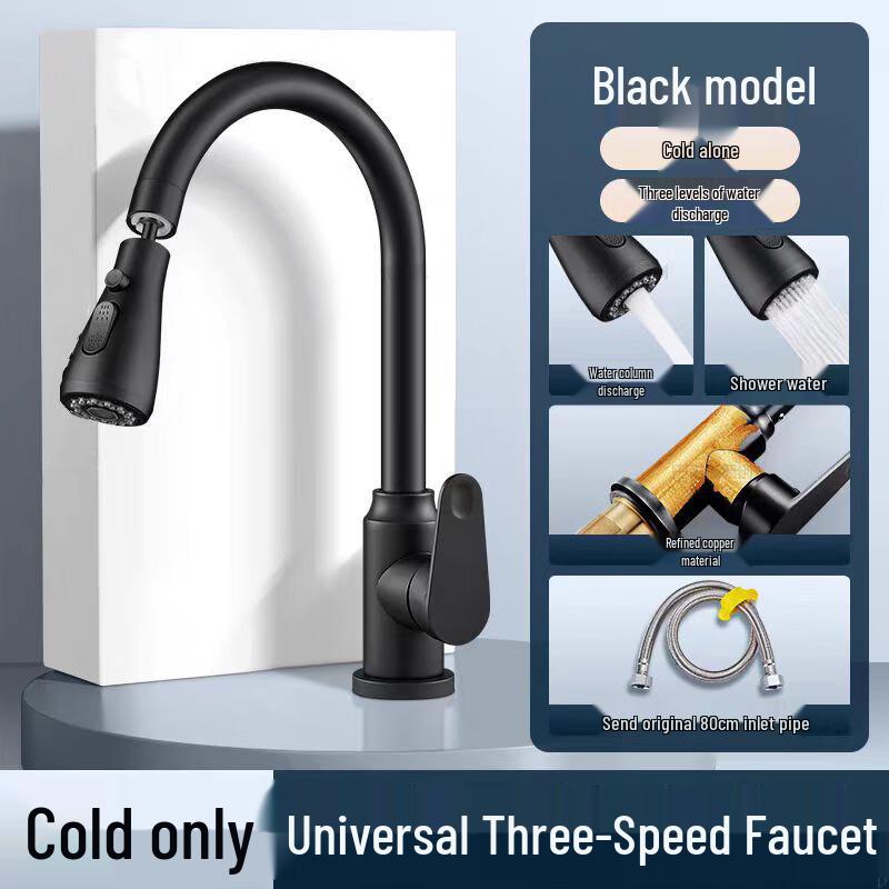 HANDUNYOU Elegant Black All-Copper Wall-Mounted Kitchen Faucet