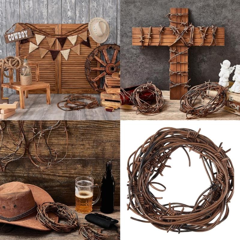 Dekoration aus falschem rostigem Stacheldraht Halloween Stacheldraht Requisiten Weihnachtsbaum Hängende Dekorationen Rostiger Stacheldrahtkranz