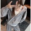 Womens Oversized Hooded Zip-Up Coat Winter Thick Warm Casual Jacket Plain Solid Color