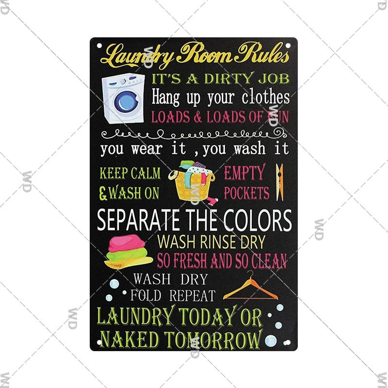Laundry Vintage Tin Sign Funny Metal Plaque Pin Up Girl Retro Plate Wall Art Painting for Home Room Washroom Posters Decor