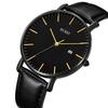 BUREI Men's Analog Quartz Watch with Date Display, Waterproof, Popular, Simple, Stylish, Commuter Watch with Leather Strap (Black, Black, Leather)