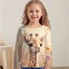 Kids Crew Neck Long Sleeve T‑Shirt, Colorful Giraffe 3D Print Casual Loose Halloween Party Daily Wear Tops for Children