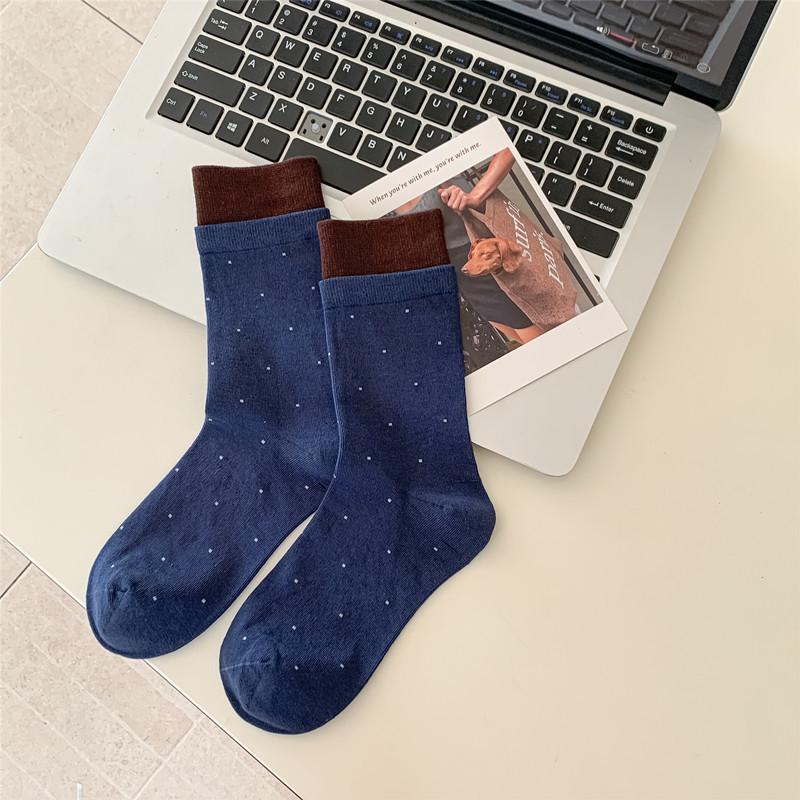 Super Soft Women s Striped Cotton Socks - Coffee Blue Color Block, Japanese College Style One Size