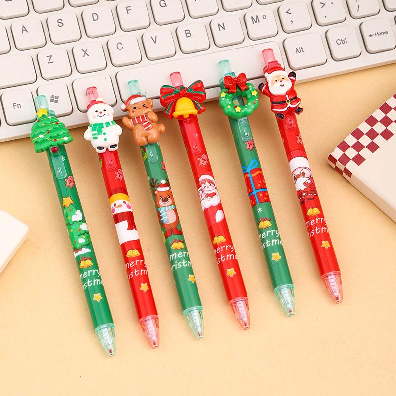 36Pcs Cartoon Santa Claus Patch Press Pen,Christmas Gift Student Prize Writing Tool School Pen Christmas Tree Bells Wreaths Patch Signnture Pen