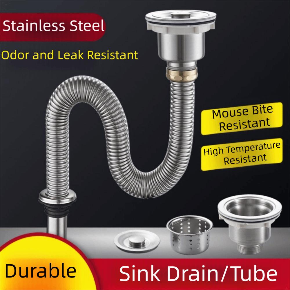 Thickened Interfaces Kitchen Sink Drain Pipe Deodorant with Sink Stopper Stainless Steel Sink Strainer Flexible Anti Rat Bite