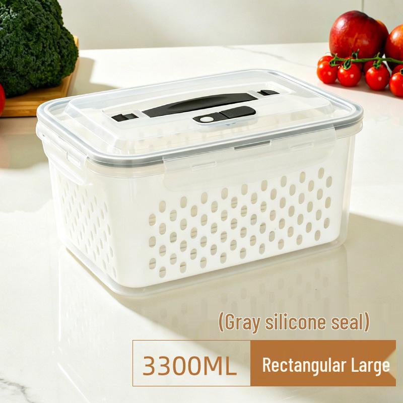 Japanese Double-Layer Food Storage Box with Draining and Fresh-Keeping Function for Refrigerator and Freezer Use.