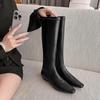 Show long legs! Korean square head tall tube small elastic low heel knight boots but knee thin boots women