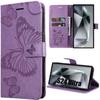 Protective Case - Booling - for Samsung Galaxy S24 Ultra - Purple - PU Leather - Butterfly Pattern