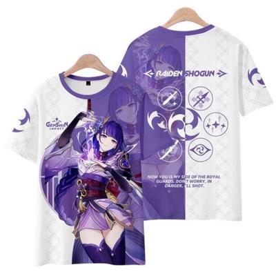 Summer New Round God Genshin Impact Raiden Shogun Baal T-shirt Men's Fashion Women's Loose 3D Printing Short Sleeve T Neutral Casual Top