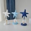Nautical Themed Starfish Table Decor Coastal Beach Wooden Starfish Figurine Vintage Ocean Block Sign with Wood Base for Living Room Bedroom